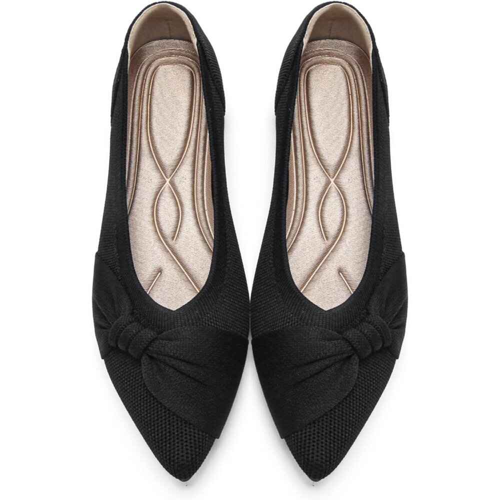 Women's Pointed Toe Knit Black Flats Comfortable Lightweight Dressy Casual Shoes